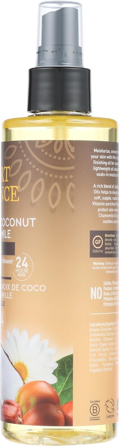 Desert Essence Jojoba, Coconut & Chamomile Body Oil Spray, 24-Hour Moisture After Shower Finishing Oil for Sensitive Skin, Fast-Absorbing Hydration, 8.28 fl oz