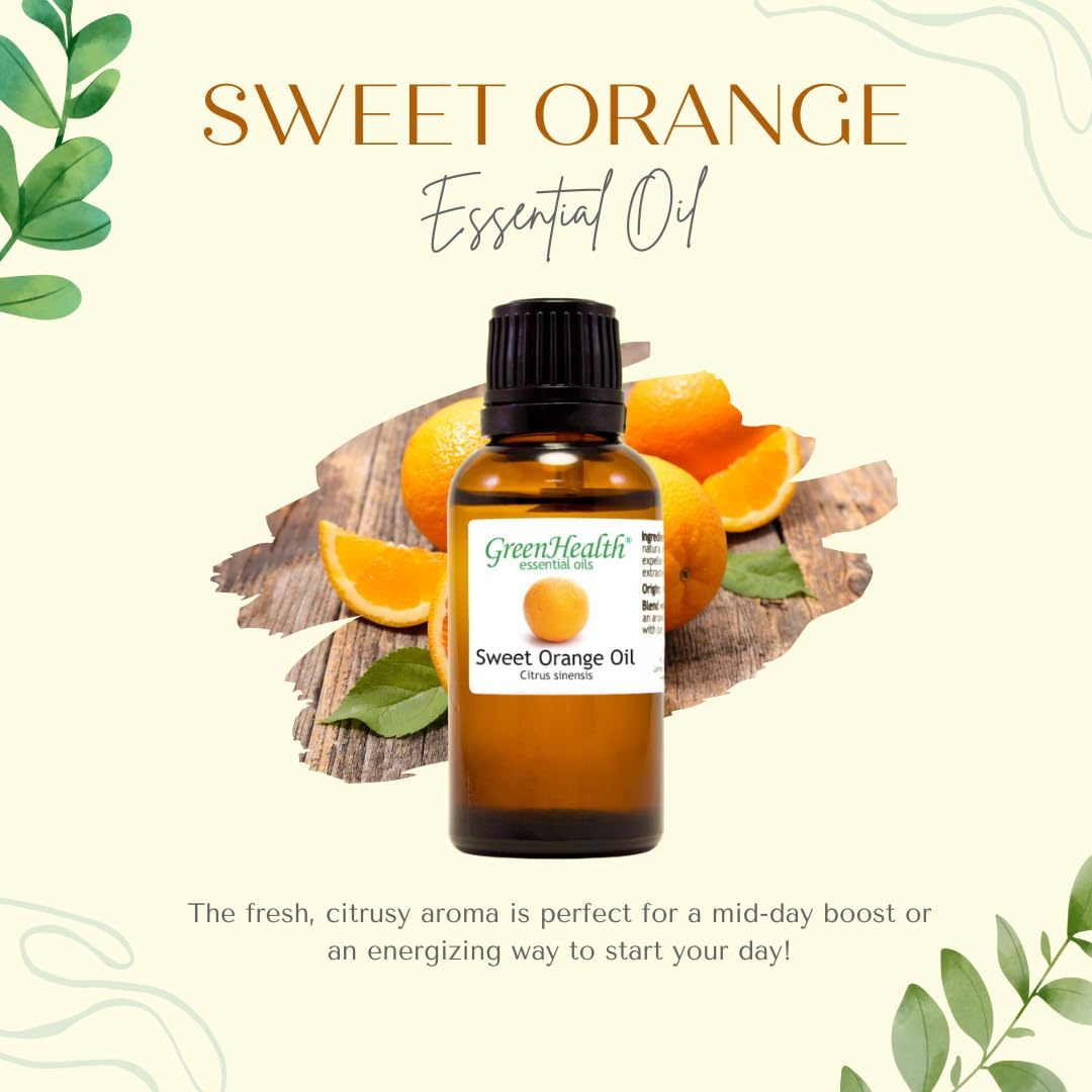 Sweet Orange – 1 fl oz (30 ml) Glass Bottle w/Euro Dropper – 100% Pure Essential Oil – GreenHealth