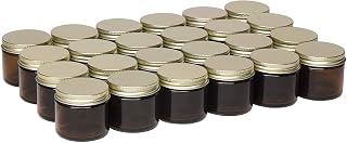 North Mountain Supply 2 Ounce Amber Glass Straight Sided Spice/Canning Jars - With 53mm Gold Metal Lids - Case of 24