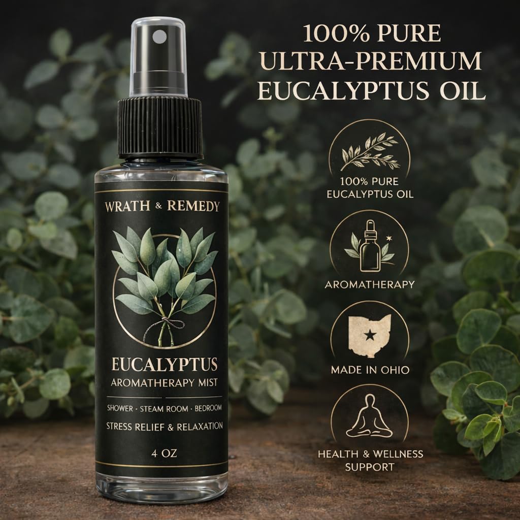 Eucalyptus Shower Spray Aromatherapy — 700+ Sprays, USDA Organic 100% Pure Eucalyptus Essential Oil Spray Mist for Spa Shower, Steam, Sauna & Linen Bedsheet – Premium & Travel Size (4 oz, Made in USA)