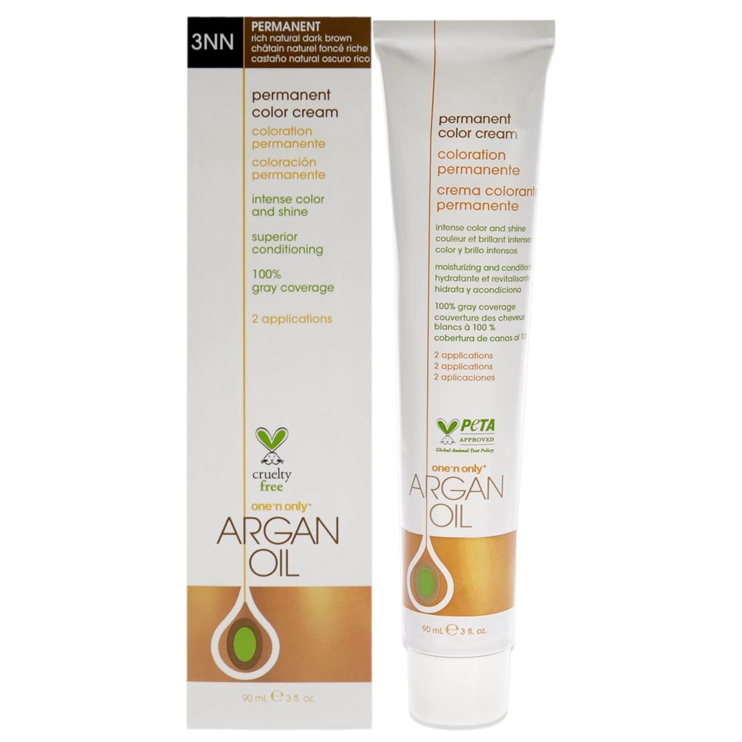 One N' Only Permanent Hair Color - Permanent Hair Dye Made with Argan Oil - Delivers Rich, Accurate Tones with Gray Coverage - Improves Moisture & Elasticity - 3NN Rich Natural Dark Brown (3 oz)
