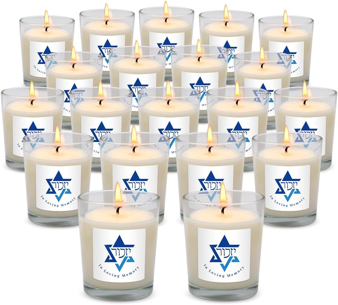 20 Pack White Yahrzeit Candles - Yahrzeit Memorial Candles, Memorial Bereavement Gifts for Loss of Loved One, Jewish Sympathy, Natural Soy Wax Hand Poured