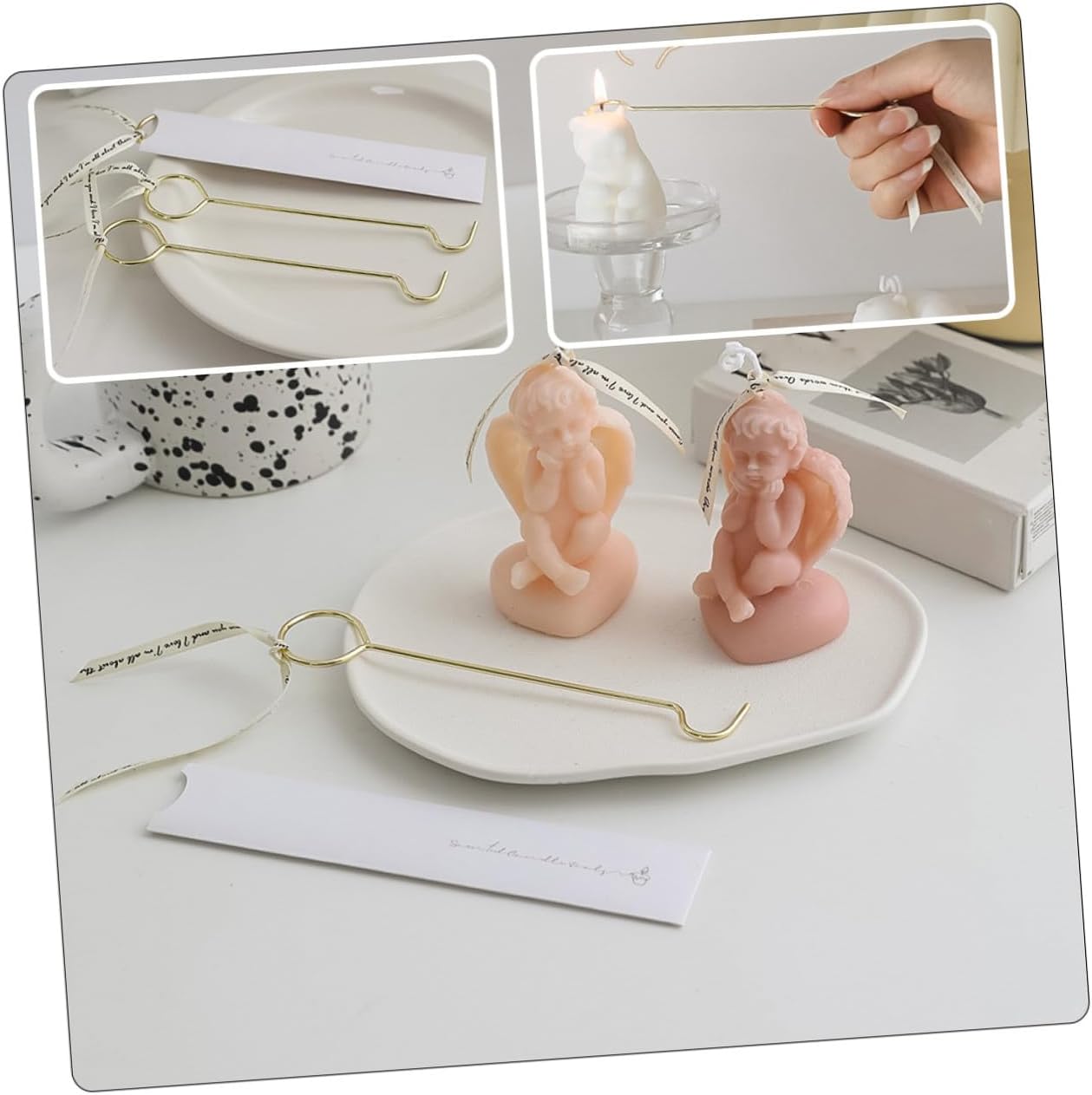 Wakauto 4pcs Stainless Steel Candle Snuffer and Wick Dipper Set Household Candle Extinguisher Tool and Flame Control