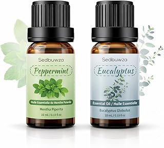 Sedbuwza Peppermint Eucalyptus Essential Oil Set, Peppermint Fragrance Oil Eucalyptus Scent Oil Set for Diffuser, Aromatherapy, Massage, Soap, Candle Making 2 x 10 ml