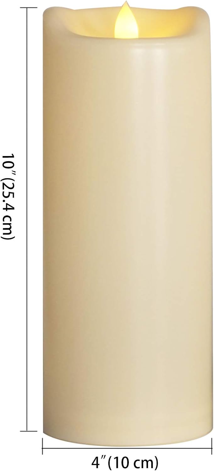 10"x4" Battery Operated Flameless LED Pillar Candle, Outdoor Waterproof Flickering Light with Remote & Timer for Halloween Party Wedding Party Home Decoration, 1 Pack