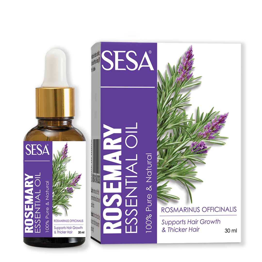 sesa Rosemary Essential Oil For Hair Growth Nourishes Skin Hair Fall Control | 100% Pure & Natural Rosemary Oil, 30 ml | Men and Women