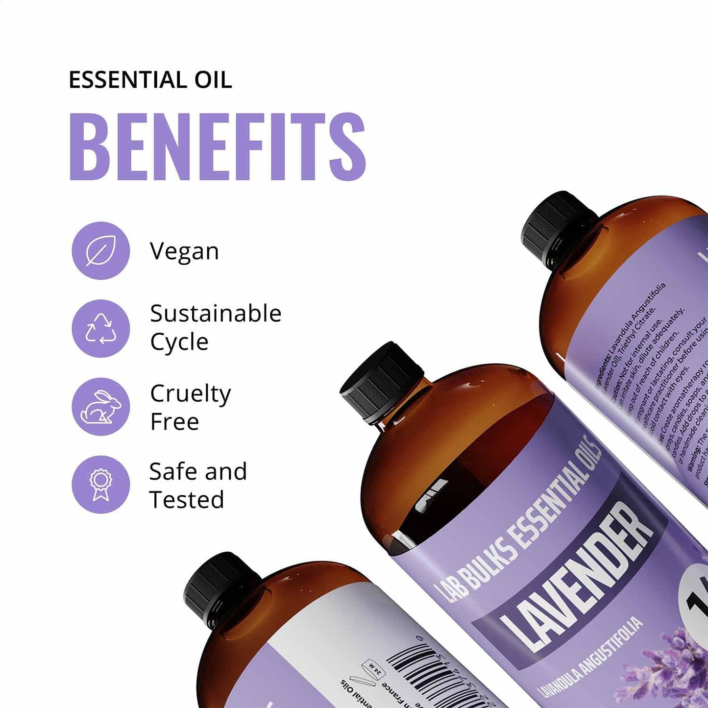 Lab Bulks Essential Oil (2-Pack) Lavender Essential Oil for Diffusers, Candles, Hair, Spray, Home – 16 oz Bulk