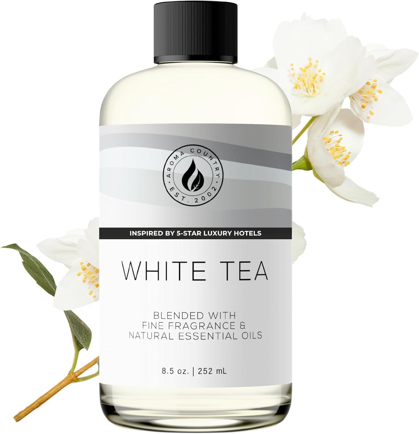 Aroma Country White Tea Diffuser Oil - Luxury Essential Oils for Diffuser Refill & Air Freshener Room Spray, Long-Lasting, Natural Fragrance and Hotel Scent for Diffusers & Machines (8.5 Fl Oz)