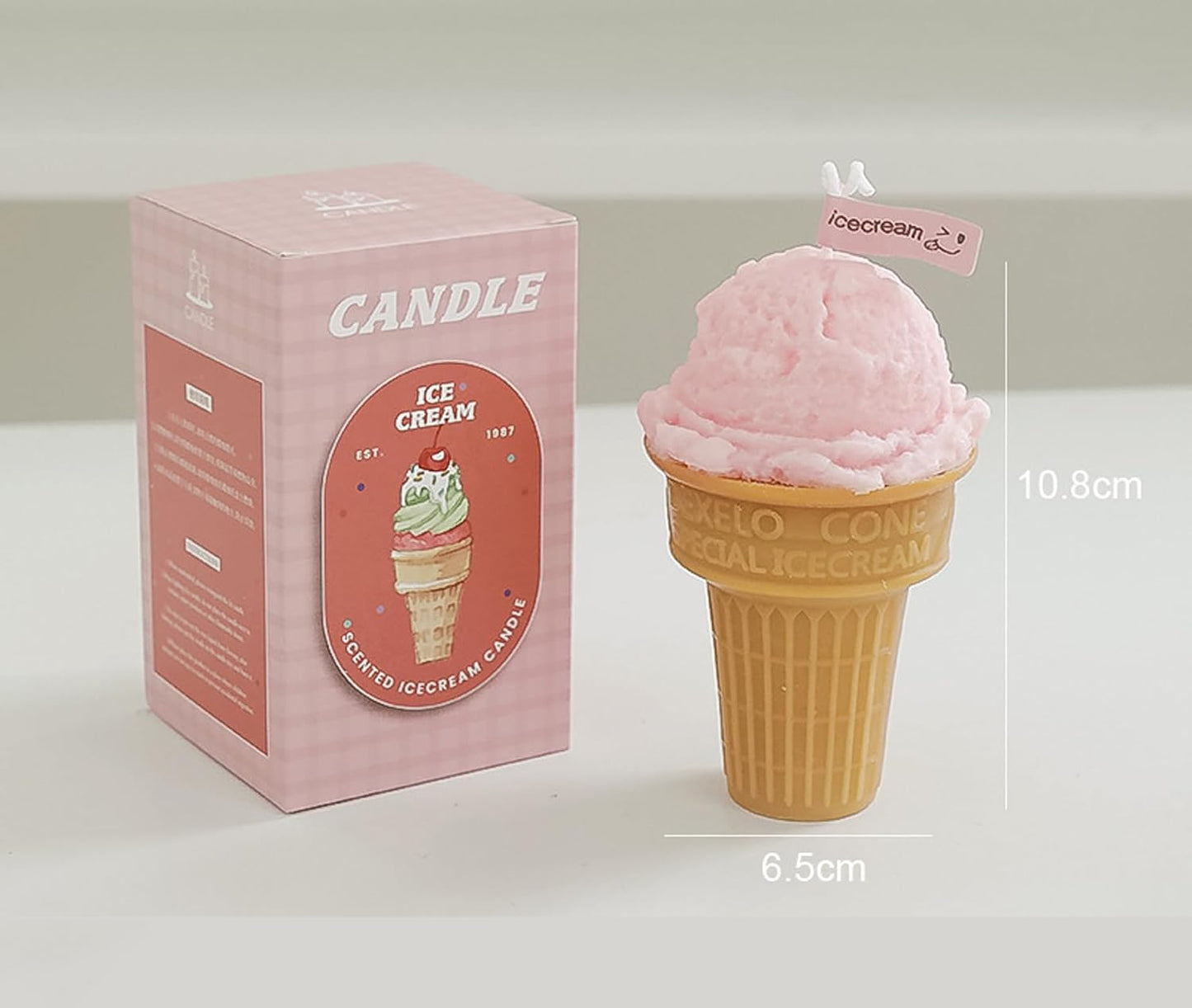 Ice Cream Cone Shaped Scented Candle,140G One Pack Handmade Pink Creamy Coffee Soy Wax Decorative Candle for Table Photo Prop,Smokeless Dessert Decor for Party,Wedding Centerpiece & Gifting