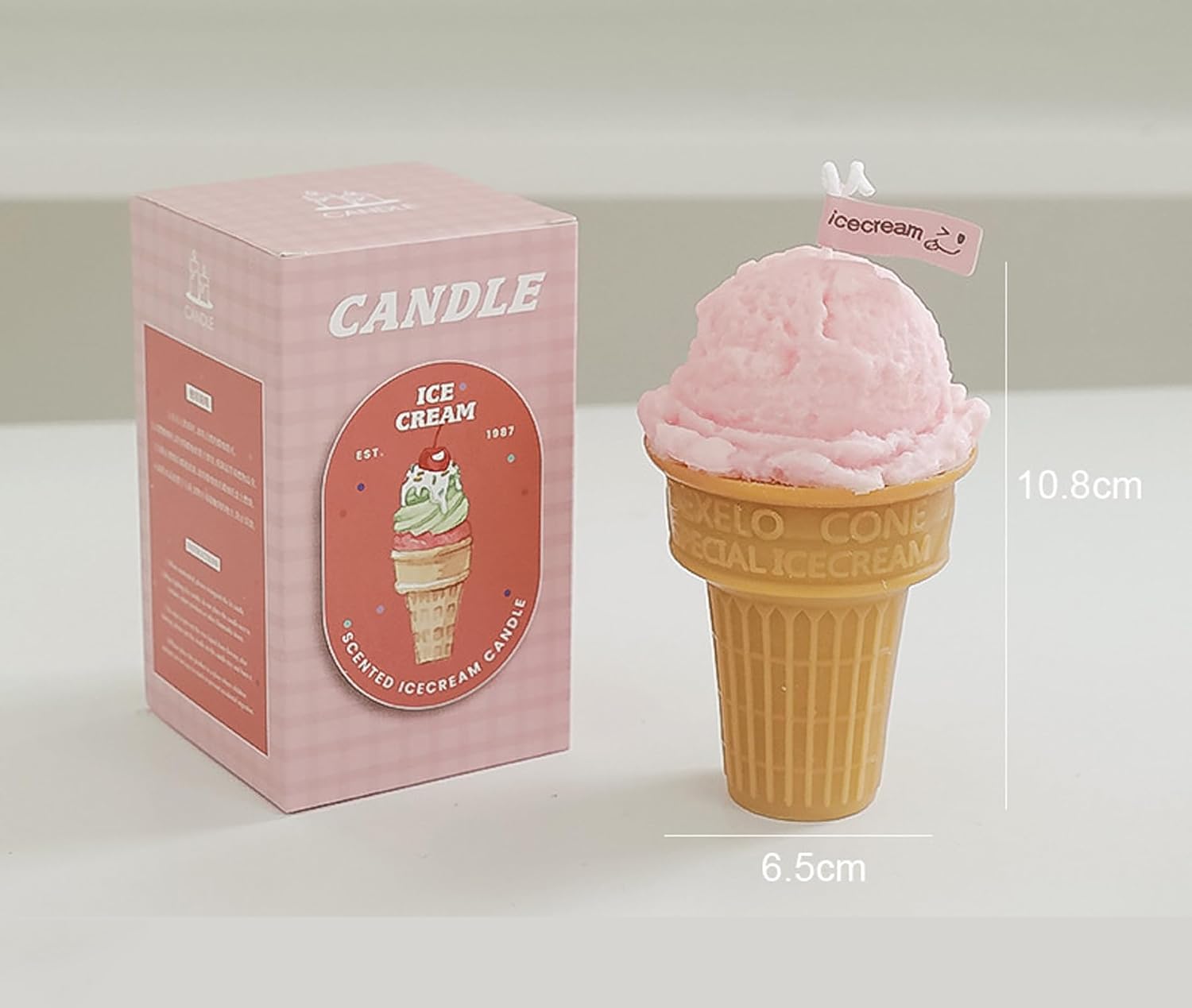 Ice Cream Cone Shaped Scented Candle,140G One Pack Handmade Pink Creamy Coffee Soy Wax Decorative Candle for Table Photo Prop,Smokeless Dessert Decor for Party,Wedding Centerpiece & Gifting