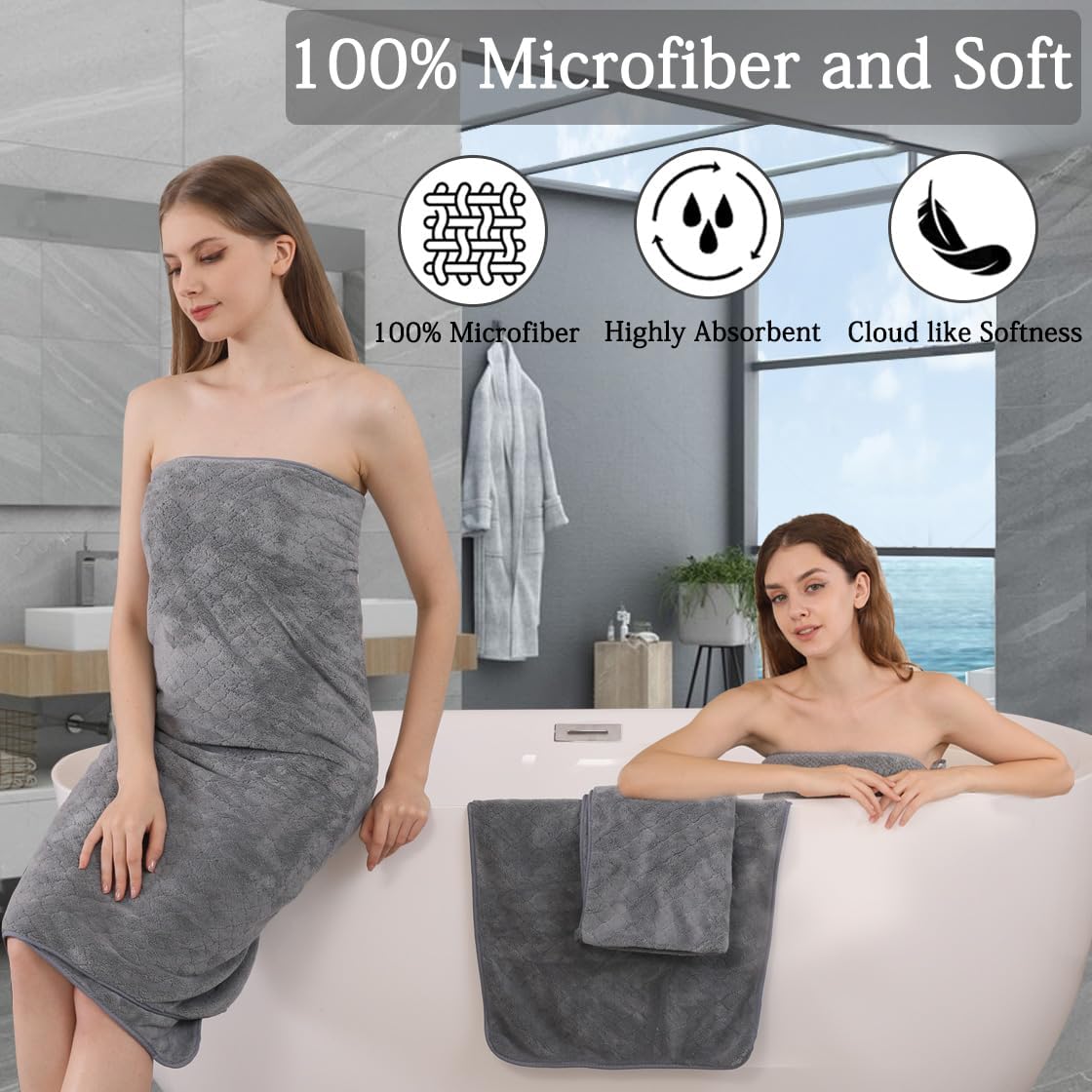 Luxury Bath Towels Set - 12 Piece (4 Bath Towels,4 Hand Towels,4 Washcloths), 100% Microfiber,Extra Absorbent Super Soft & Quick Dry,Complete Family Pack for Bathroom Gym Pool,Grey