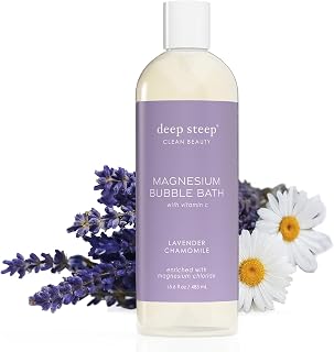 Deep Steep Magnesium Bubble Bath, 15.6 oz – Foaming Soak with Magnesium, Coconut Oil, Aloe, Vitamin C, Shea Butter & Argan Oil – Vegan, Clean Beauty for Stress & Sleep (Lavender Chamomile)