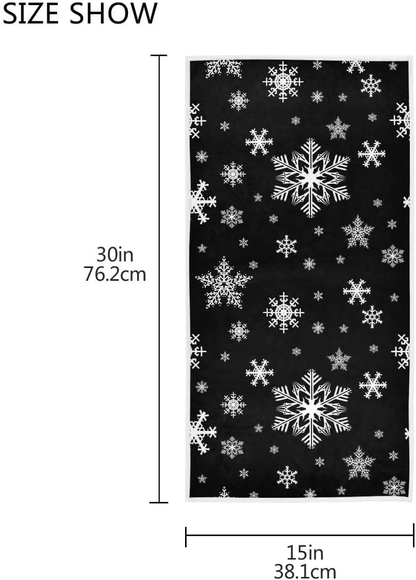 Winter Snowflake Black Hand Bath Fingertip Towel Christmas Decorations Kitchen Towels Xmas Holiday Bathroom Faucet Towel Set Highly Absorbent SPA Gym Shower Towels 16x30 Inch