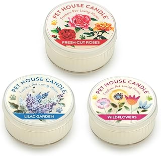 Pet House Mini Candles for Pet Odor Made with Natural Soy Wax, Plant Based, Dog and Cat Friendly Scented Candles, Floral Variety Pack of 3