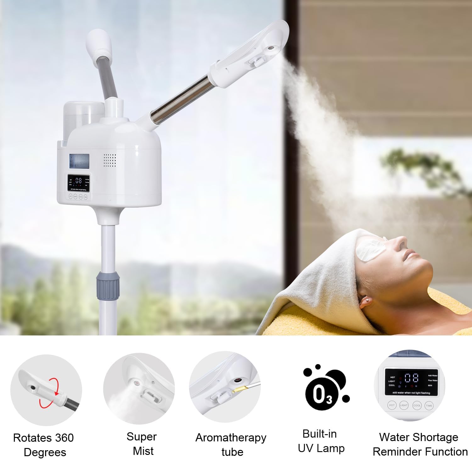 2 in 1 Facial Steamer Upgrade PTC Heating, Professional Face Steamer, Esthetician Steamer with Hot & Cold Mist Steamer for Home Beauty Salon Spa (2 in 1)