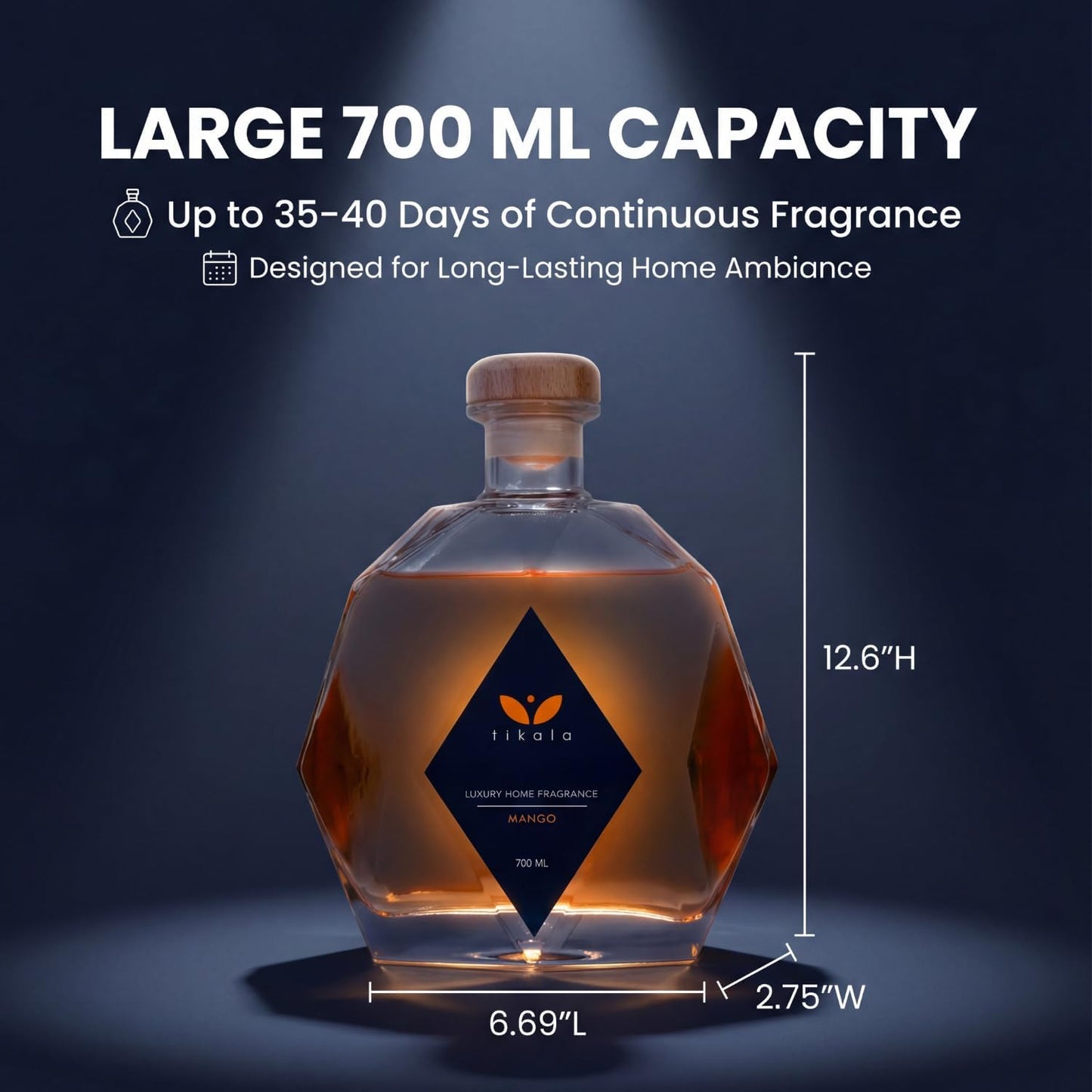 Luxury Reed Diffuser with Mango Scent – Crystal Glass Bottle – Home Fragrance for Living Room, Bathroom & Office – 23.67 fl oz (700 ml)