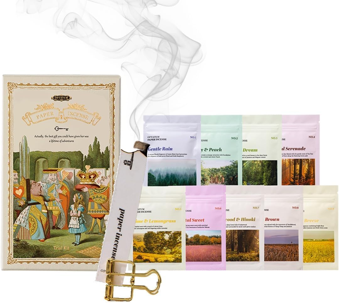 OPTATUM Paper Incense Trial Kit - Discover Your Best Scent from Our 9 Unique Fragrances, Total 36pcs Incense Paper Set, Quick Usage & Long-Lasting Fragrance, Eliminating Bathroom, Kitchen Odors