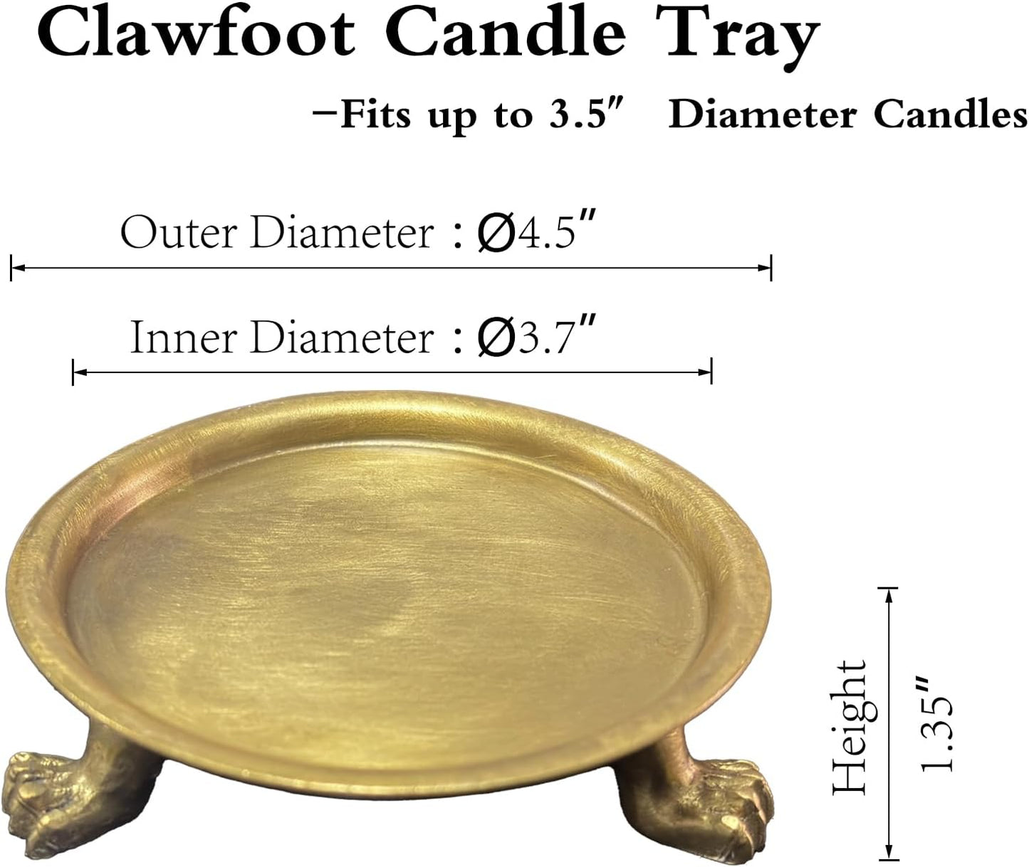 100% Solid Brass Clawfoot Tray | Candle Holder, Jewelry Holder, Antique Candle Holder, Fits up to 3.5" Diameter Candles, Trays for Decor