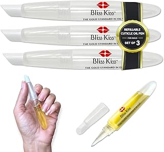 Bliss Kiss Refillable Squeeze Cuticle Oil Pen, Empty 3-Pack, Ideal for Nail Growth Oil and Nail Oil Application
