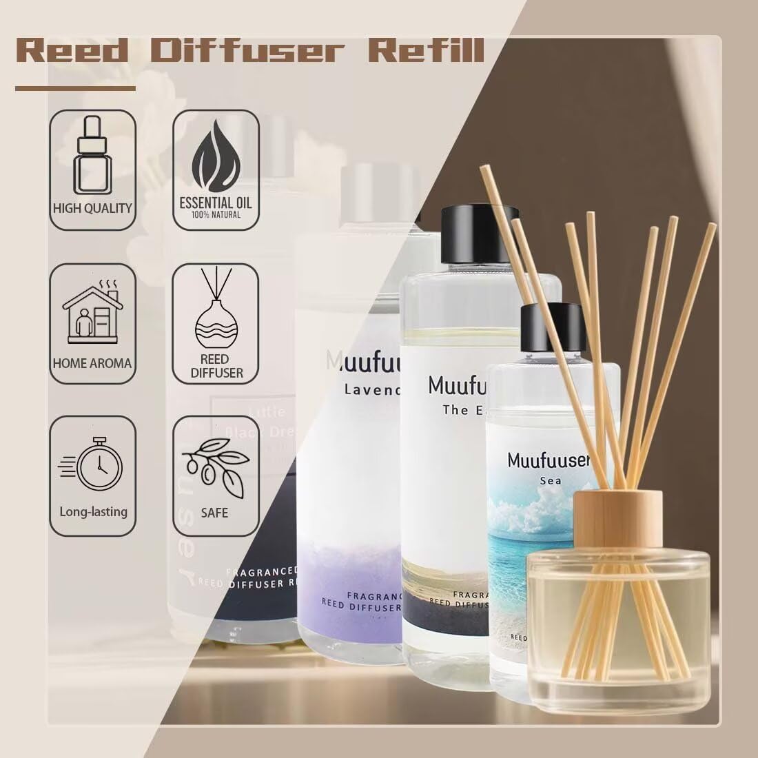 Reed Diffuser Refill 400ml, Scented Oil Refill for Home Fragrance, Long-Lasting Aromatherapy Oils for Reed Diffuser Sticks, Clean Formula with Premium Fragrance Oils, 13.5 Fl Oz (24 Scents