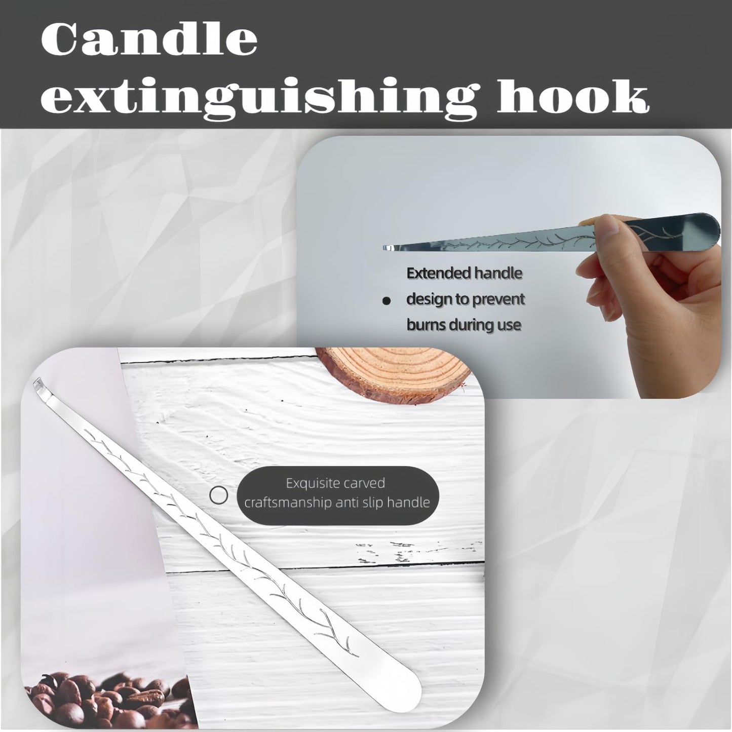 Silver Candle Care Set, Professional 2-in-1 Wick Trimmer and Snuffer, 7.09-Inch Copper-Nickel Plated Tool with Anti-Slip Handle, Extended Safety Grip Design