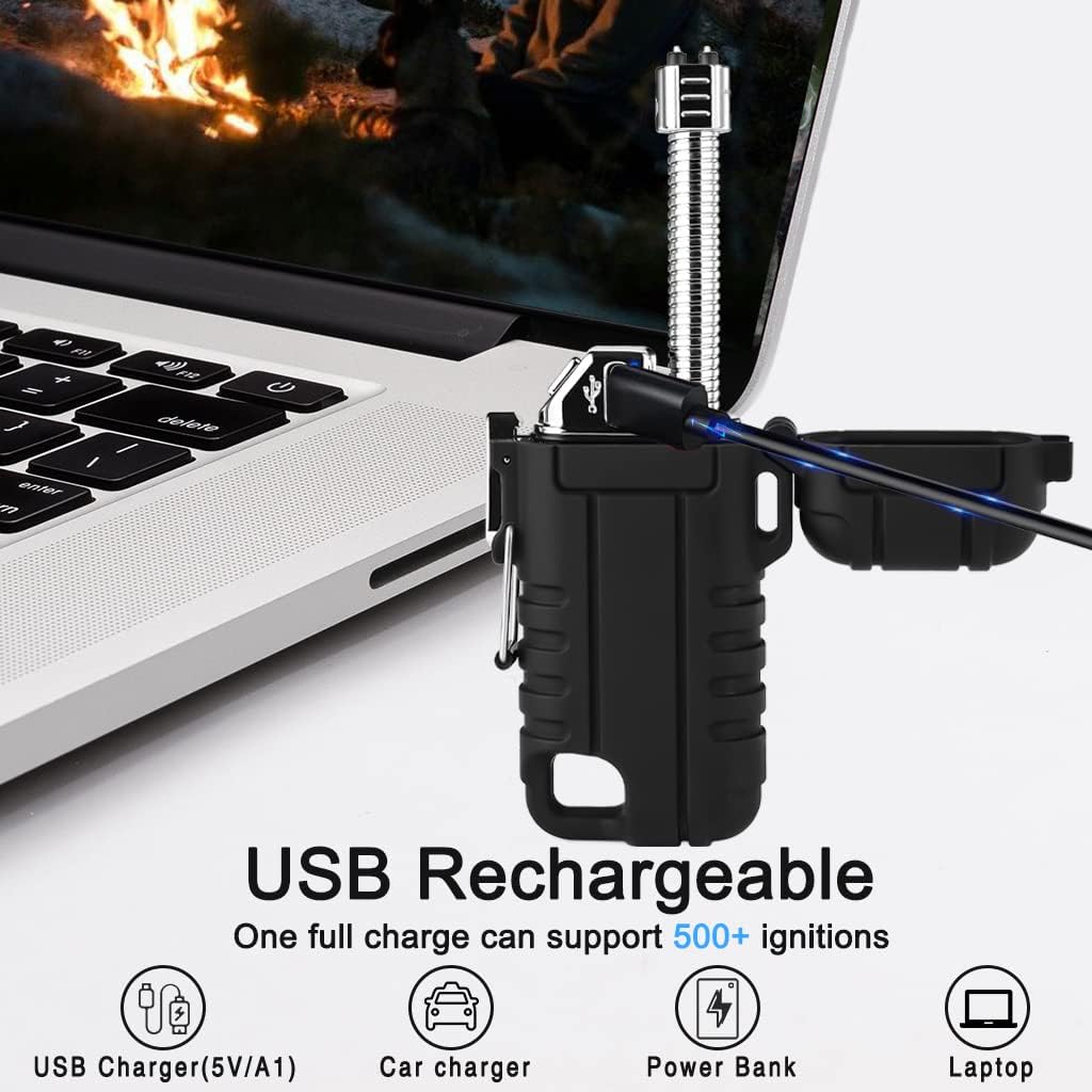SUPRUS Waterproof Lighter Windproof Lighter Arc Plasma Lighters USB-C Rechargeable with Expandable and Flexible Neck for Outdoor, Camping & Kitchen (Black)