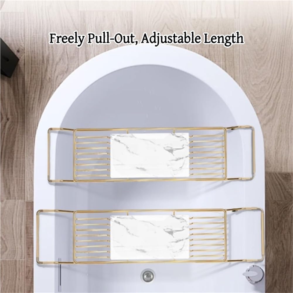 Modern Stainless Steel Bathtub Tray, Creative Expandable Bathtub Caddy, Tub Tray with Artificial Marble Board, Practical Bathtub Accessories for Bathroom(Silver)