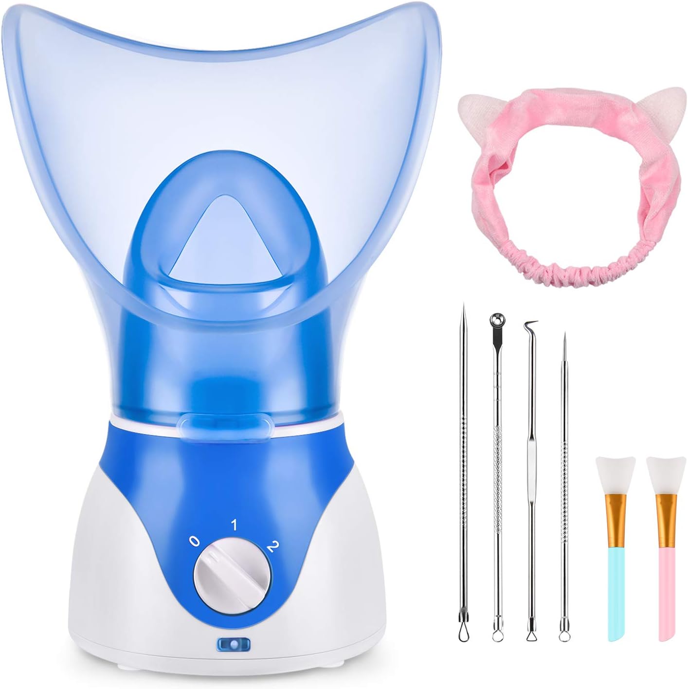 Face Steamer for Facial Deep Cleaning, Facial Steamer for Women, 2 Modes Nano Ionic Facial Steamer for Unclogs Pores, Hydrating, Blue(Include Blackhead Remover Kit, Brush, Headband)