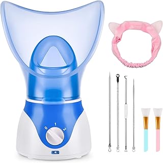 Face Steamer for Facial Deep Cleaning, Facial Steamer for Women, 2 Modes Nano Ionic Facial Steamer for Unclogs Pores, Hydrating, Blue(Include Blackhead Remover Kit, Brush, Headband)
