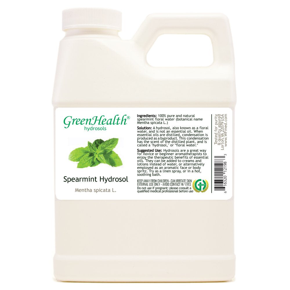 Spearmint Hydrosol (Floral Water) - 16 fl oz Plastic Jug w/Cap - 100% Pure (NOT Oil) - GreenHealth