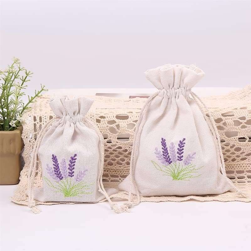 blissfulmilo 10pcs Sachet Bags,Cotton Drawstring Bags,Lavender Pouches, Small Jewelry Pouch Empty Sachet Bags with Lavender Pattern for DIY Wedding Party Supplies