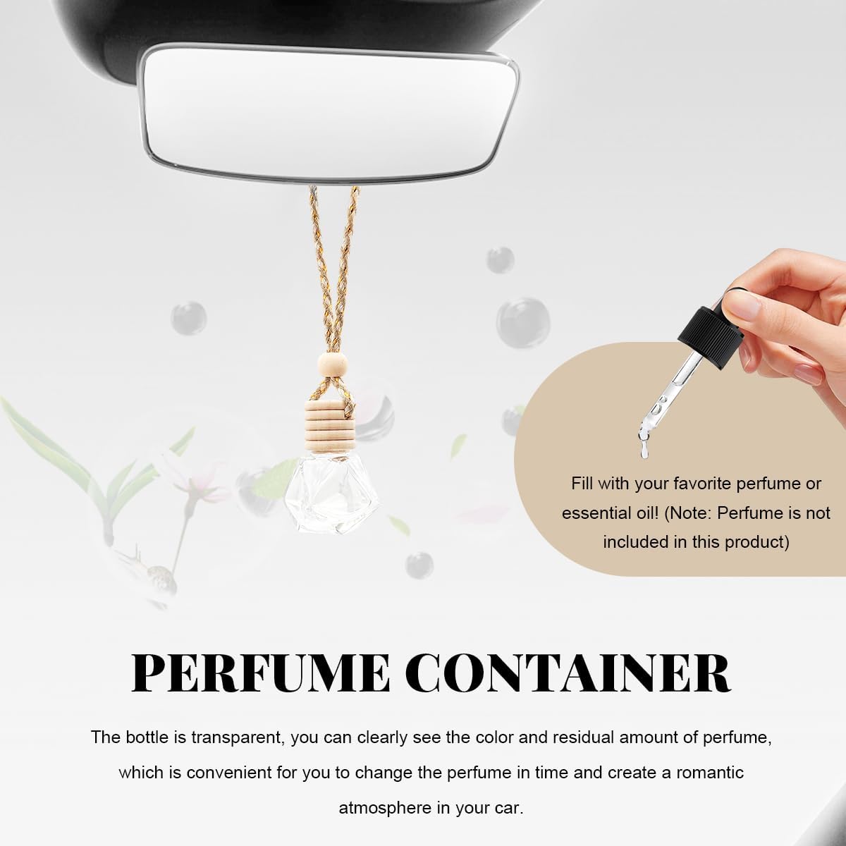 5 PCS Hanging Car Air Freshener, 8ml Empty Clear Glass Perfume Bottle Freshener Diffuser, Essential Oil Fragrance Aromatherapy Bottle Ornament for Car, Interior Car Accessories (Rhombic)