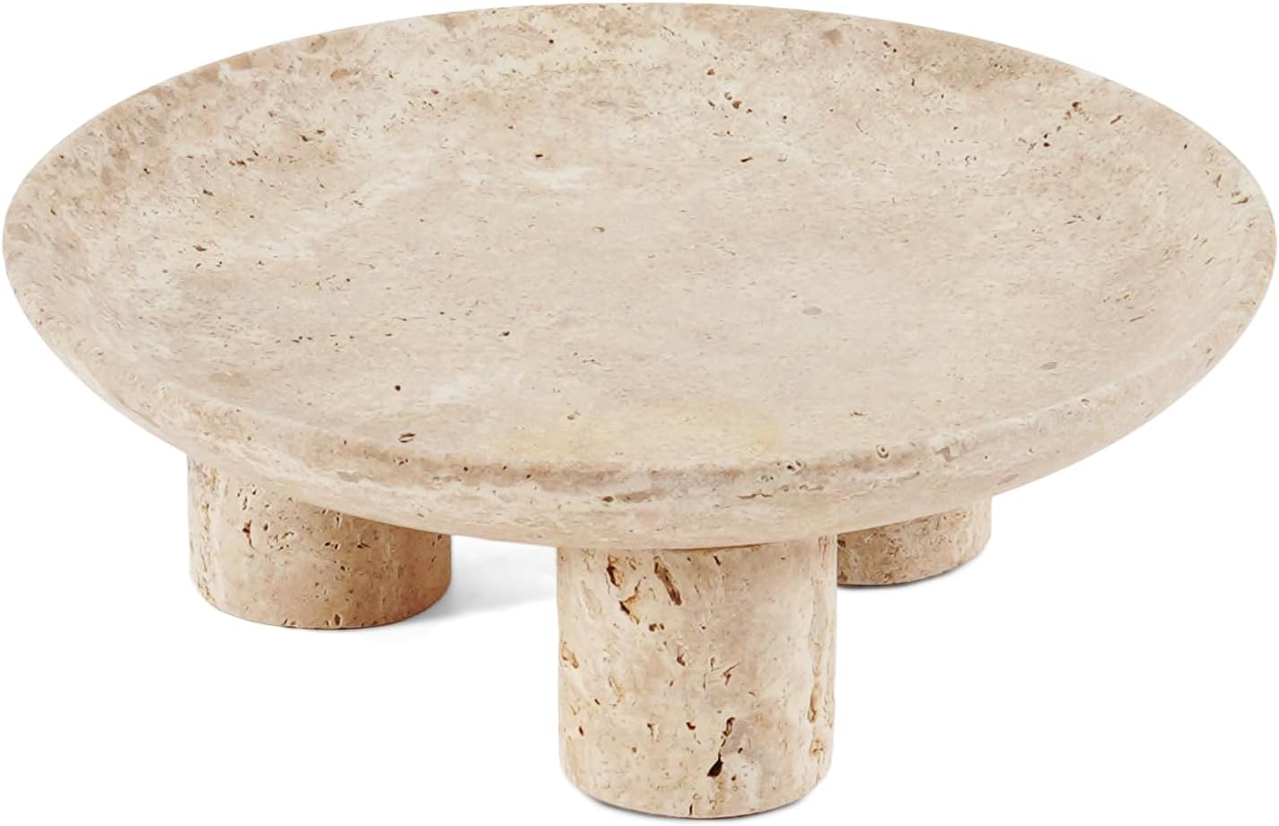 Marblous Krafts Travertine Decorative Tray 8 Inch Handmade Natural Stone Vanity Tray, Candle Holder Display, Perfume Tray Organizer, Jewelry Dish & Coffee Table Decor for Modern Home