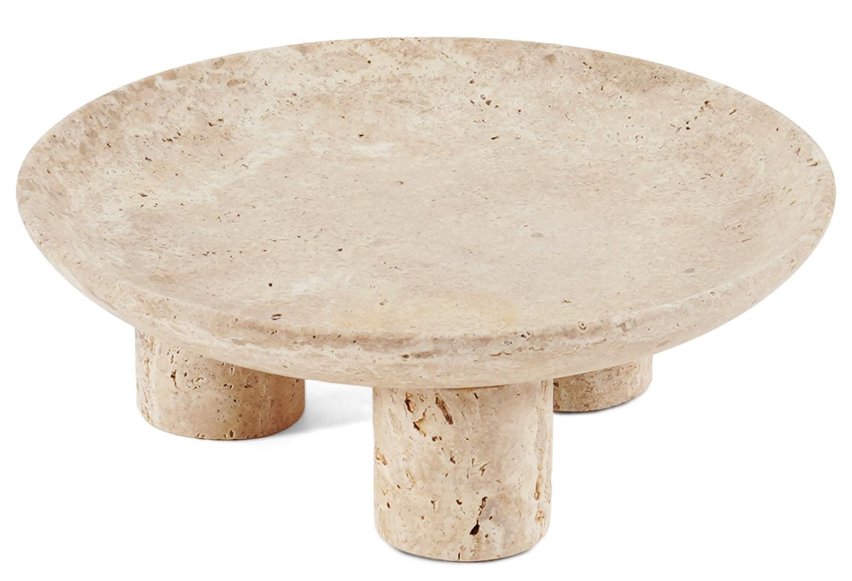 Marblous Krafts Travertine Decorative Tray 8 Inch Handmade Natural Stone Vanity Tray