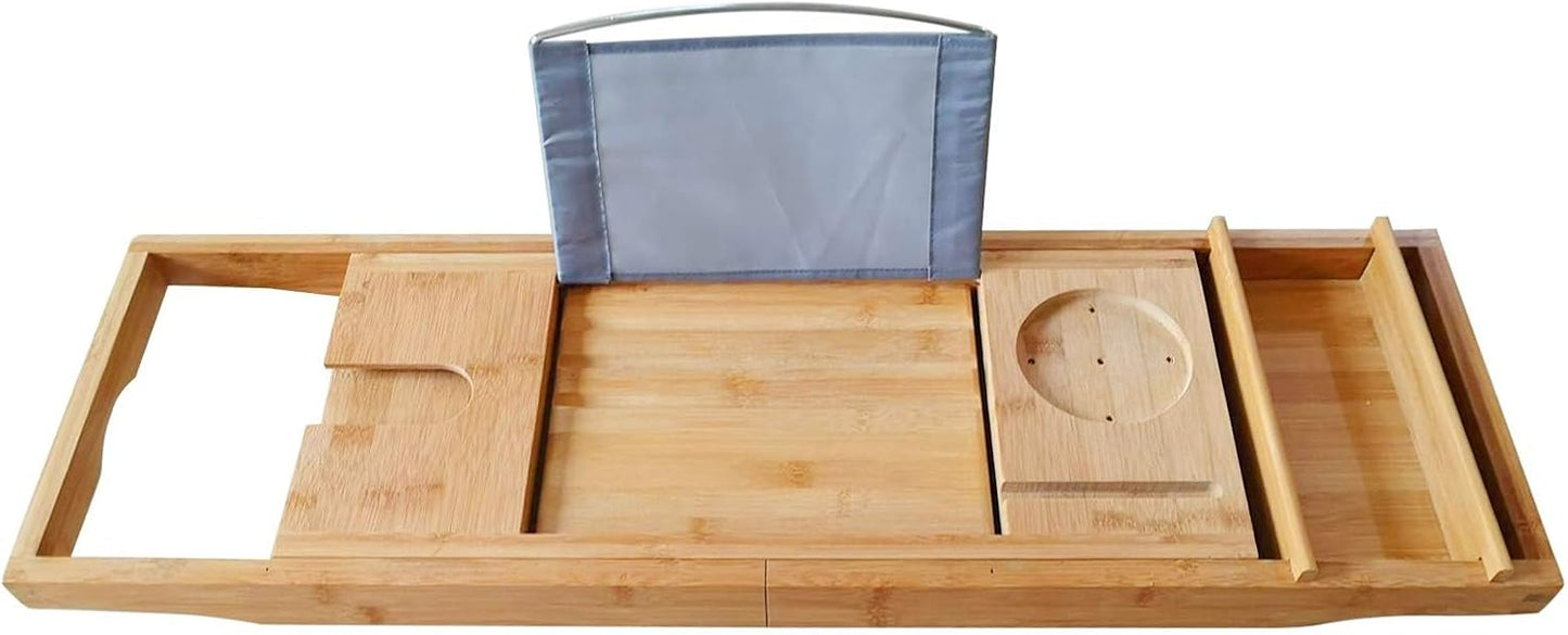 Bamboo Bath Tray, Table Bathroom Tub Shelf Bath Desk Movable Pad Tablet Holder Over Tub Shelf Length Adjustable Natural Wood Bath Tub Organizer Placed Book Smartphone