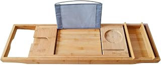 Bamboo Bath Tray, Table Bathroom Tub Shelf Bath Desk Movable Pad Tablet Holder Over Tub Shelf Length Adjustable Natural Wood Bath Tub Organizer Placed Book Smartphone