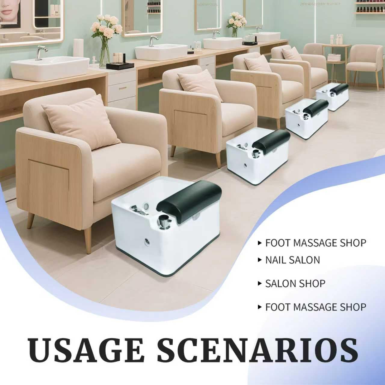 Acrylic Pedicure Foot Spa Basin, Integrated Molding Foot Soak Tub with Surfing Massage, LED Color Changing Lights, Pull Out Shower Head for Beauty Salon & Home Use