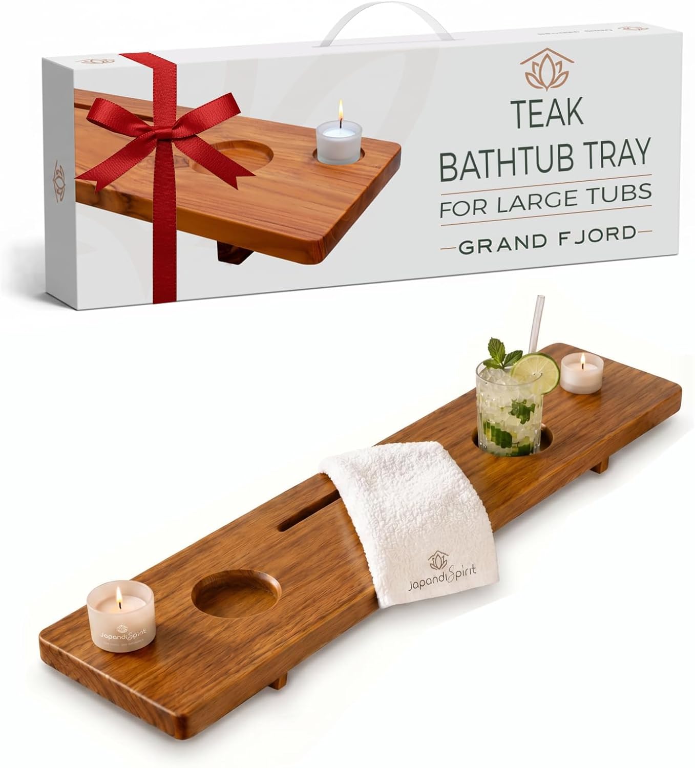 Teak Bathtub Tray for Tub 35” | Bath Tub Tray Wood for Large & Freestanding Tubs, Bathtub Trays for Tub, Bath Tray for Tub, Bath Table Tray | Grand Fjord by JapandiSpirit