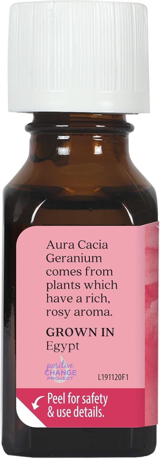 Aura Cacia 100% Pure Geranium Essential Oil | GC/MS Tested for Purity | 15 ml (0.5 fl. oz.) | Pelargonium graveolens