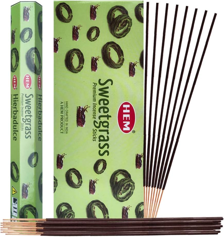 Sweetgrass Incense Sticks and Incense Stick Holder Bundle Sweet Grass Insence Insense Hem Incense Sticks