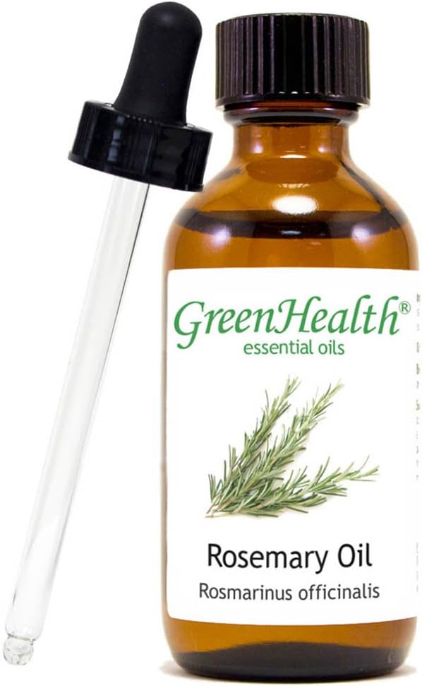 Rosemary Essential Oil – 2 fl oz (59 ml) Glass Bottle w/Glass Dropper – 100% Pure Essential Oil – GreenHealth