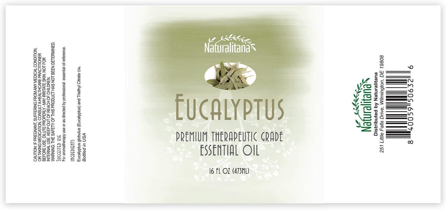 Naturalitana Eucalyptus Essential Oil 16 oz, Therapeutic Grade – Essential Oil for Diffuser, Humidifier, Bath Bombs, Soap & Candle Making
