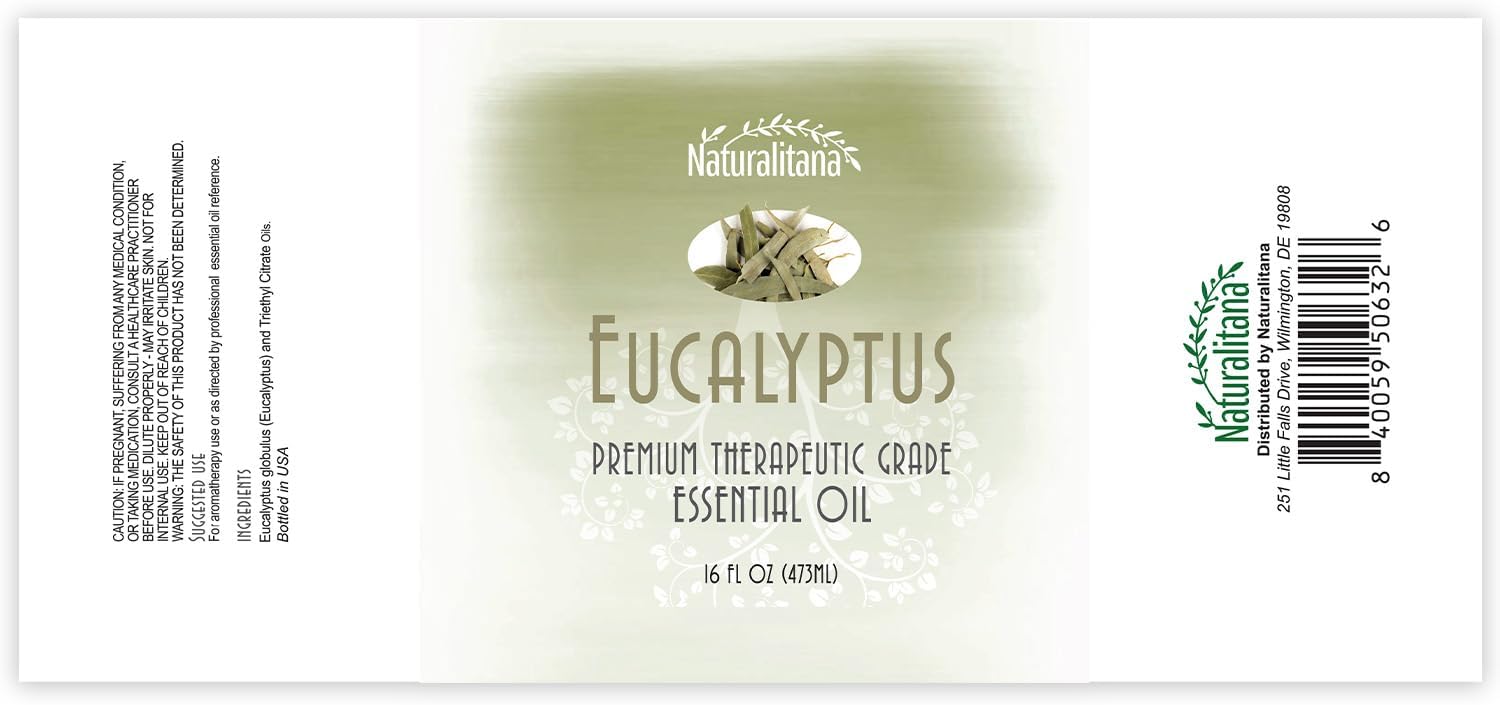 Naturalitana Eucalyptus Essential Oil 16 oz, Therapeutic Grade – Essential Oil for Diffuser, Humidifier, Bath Bombs, Soap & Candle Making