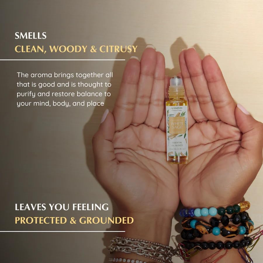 White Sage & Palo Santo Essential Oil Roll-On Blend by Aromafume | 10ml/0.33 fl oz | Aromatherapy Oil for Cleansing Negative Energy & Protection | Ethically sourced | Sage Oil for Smokeless Smudging