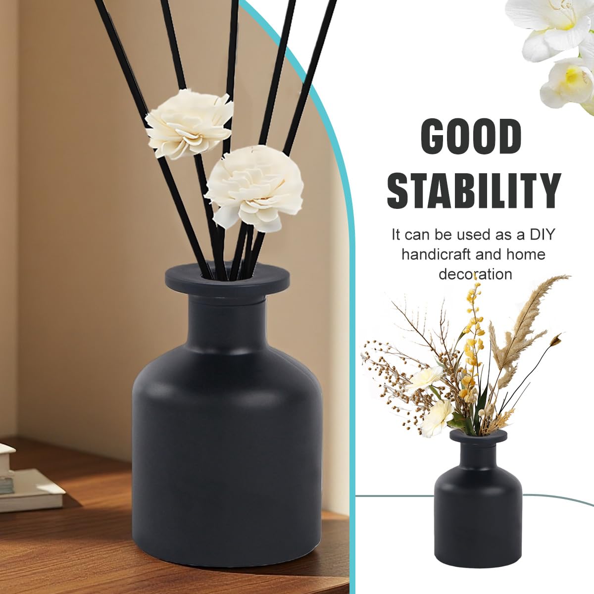 1PCS 150ml/5oz Empty Refillable Glass Diffuser Bottle Diffuser Jars Aromatherapy Storage Container Fragrance Accessories Use for DIY Replacement Reed Diffuser Sticks Crafts Decor (Black)