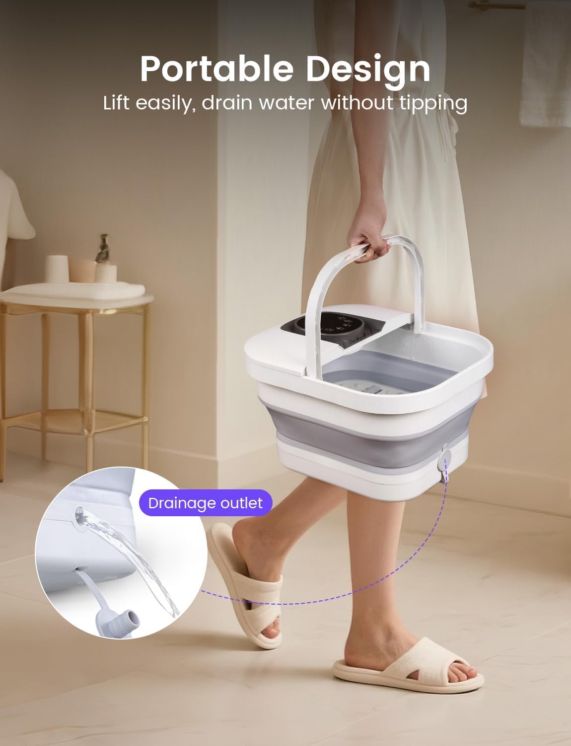 RIKE Collapsible Foot Spa with Fast PTC Heating and Massage, 14 Temp Control Precise Heated Foot Bath, Smart Digital Touch Screen & Ambient Light, Space-Saving Design,2026 Fathers Day Gift for Men