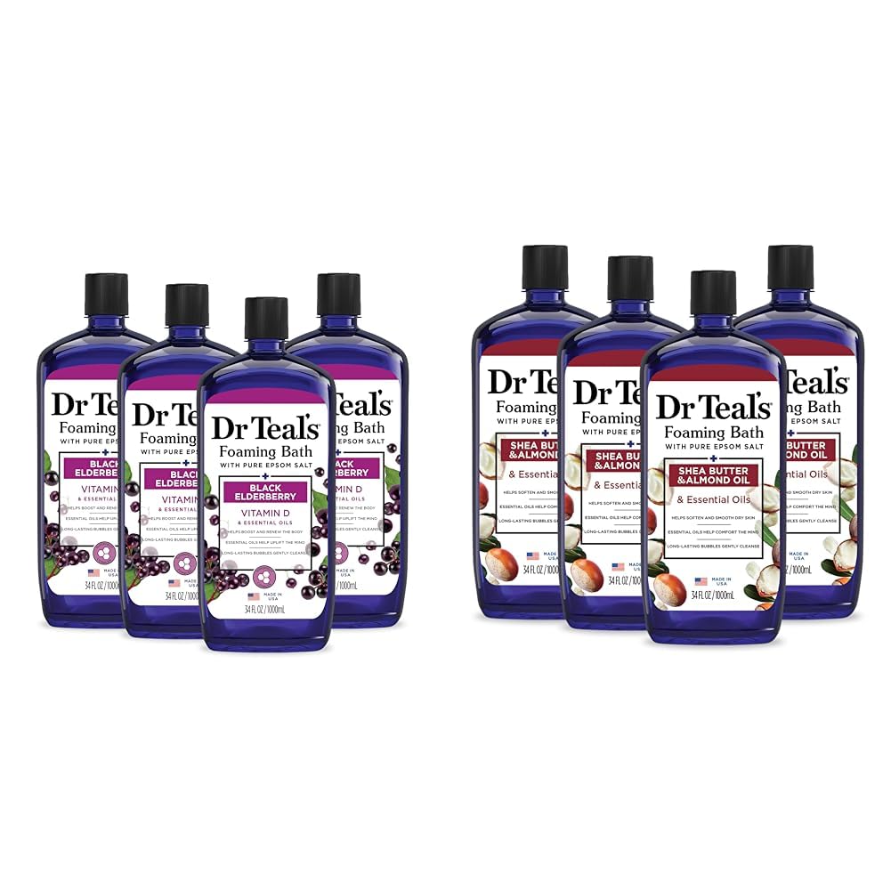 Dr Teal's Foaming Bath Bundles with Epsom Salt, Black Elderberry & Shea Butter Scents, 34 fl oz (4 Packs)