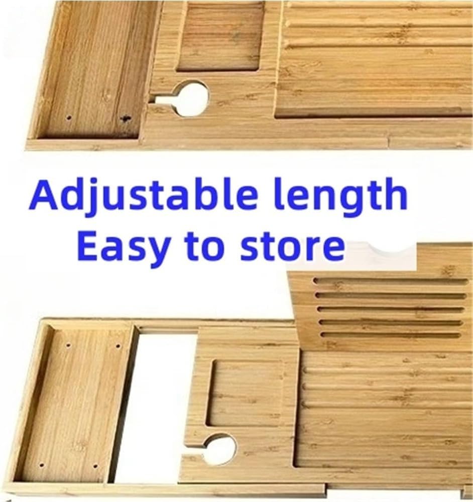 Bathtub Rack, Wood Storage Caddy, Retractable Bathtub Tray, No Need to Install Storage Board, Tray Rack for Bathroom, Bedroom, Lounge