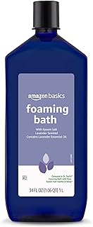 Amazon Basics Lavender Scented Foaming Bath with Essential Oil and Epsom Salt, Soothing, 34 Fluid Ounce