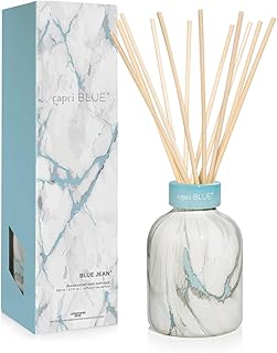 Capri Blue Reed Diffuser Set - Modern Marble Oil Diffuser, Sticks & Aroma Oil - Air Freshener for Home Decor - Blue Jean Scents (5.7 fl oz)